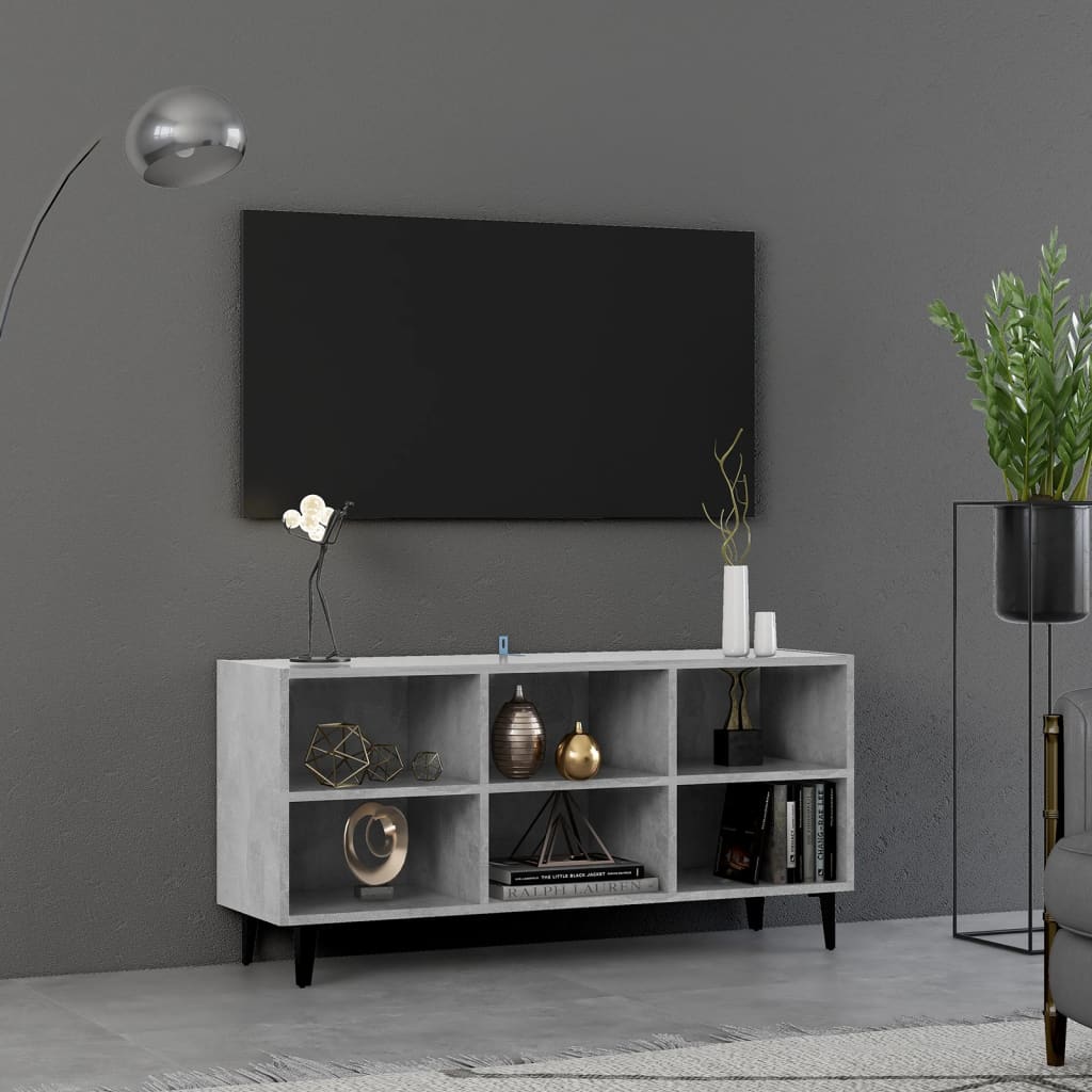 Mobile TV con Gambe in Metallo Grigio Cemento 103,5x30x50 cm - homemem39