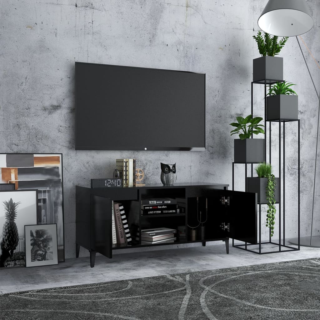 TV Cabinet with Black Metal Legs 103.5x30x50 cm
