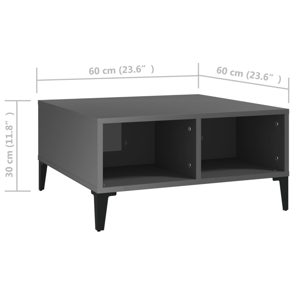 Tavolino da Salotto Grigio Lucido 60x60x30 cm Legno Multistrato | homemem39