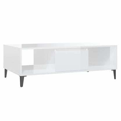 Tavolino Salotto Bianco Lucido 103,5x60x35 cm Legno Multistrato