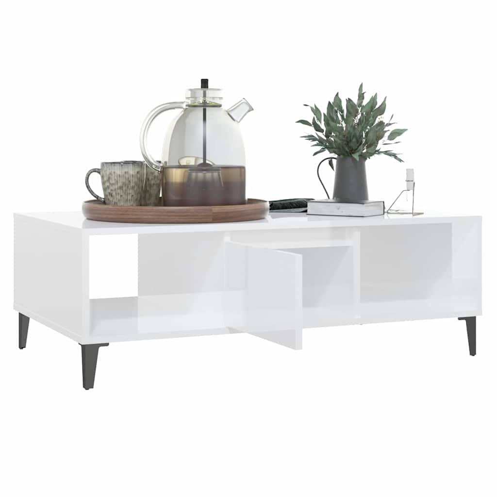 Tavolino Salotto Bianco Lucido 103,5x60x35 cm Legno Multistrato