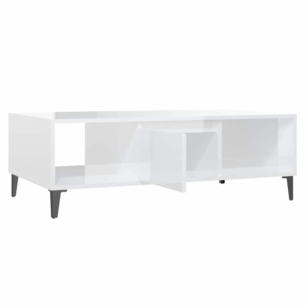 Tavolino Salotto Bianco Lucido 103,5x60x35 cm Legno Multistrato