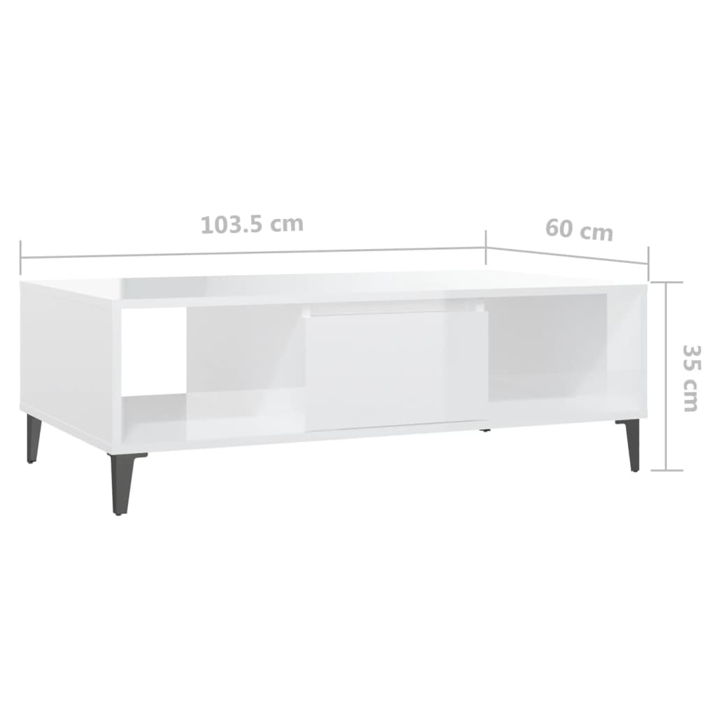 Tavolino Salotto Bianco Lucido 103,5x60x35 cm Legno Multistrato | homemem39