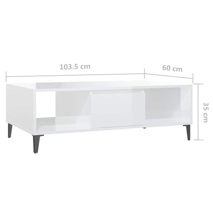 Tavolino Salotto Bianco Lucido 103,5x60x35 cm Legno Multistrato