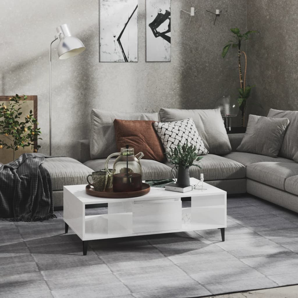 Tavolino Salotto Bianco Lucido 103,5x60x35 cm Legno Multistrato | homemem39