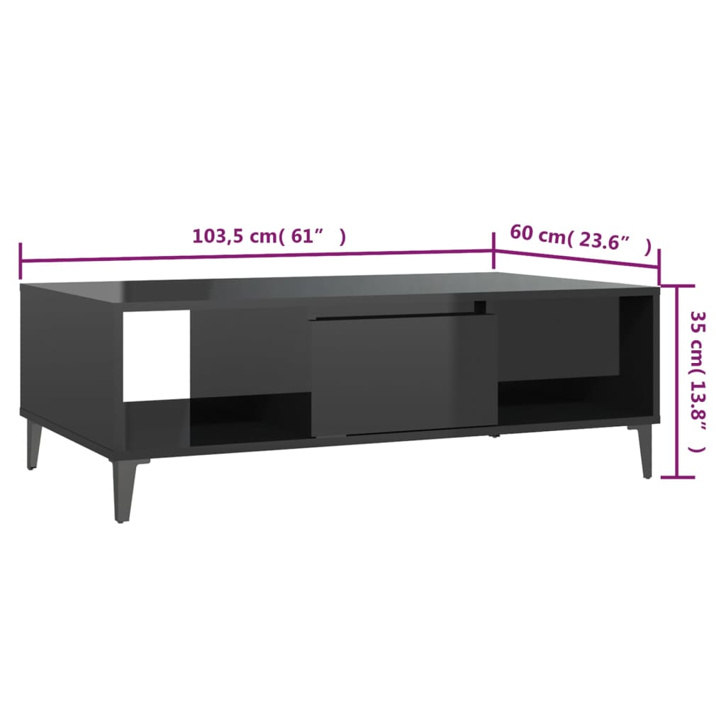Tavolino da Salotto Nero Lucido 103,5x60x35cm Legno Multistrato | homemem39