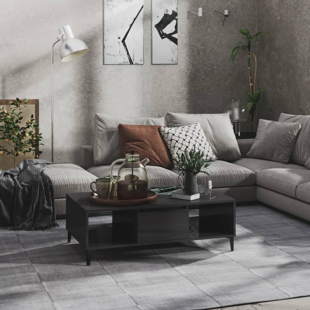 Tavolino Salotto Grigio Lucido 103,5x60x35cm Legno Multistrato | homemem39