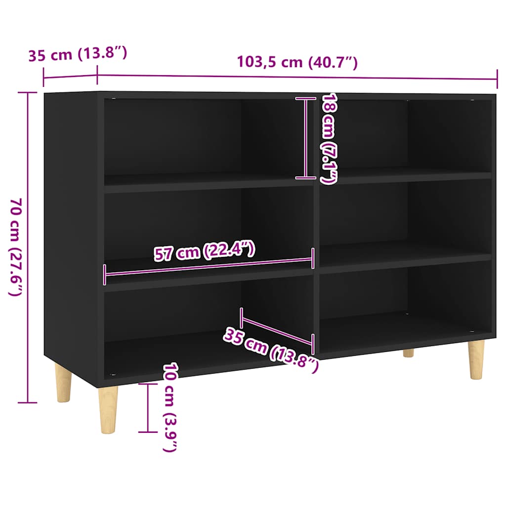 Credenza Nera 103,5x35x70 cm in Legno Multistrato | homemem39