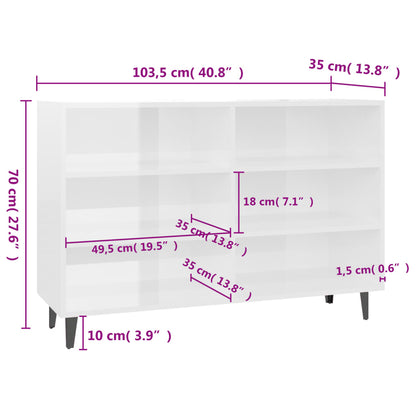 Credenza Bianco Lucido 103,5x35x70 cm in Legno Multistrato - homemem39