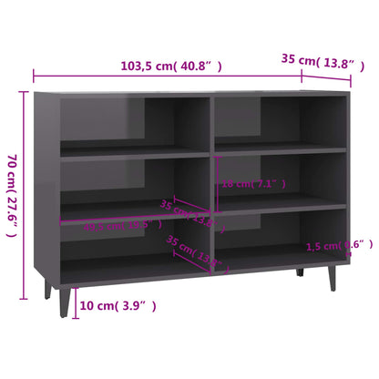 Credenza Grigio Lucido 103,5x35x70 cm in Legno Multistrato - homemem39