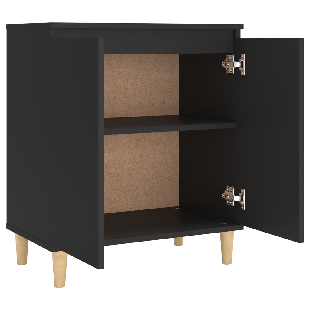 Credenza con Gambe Legno Massello Nera 60x35x70 cm Multistrato - homemem39