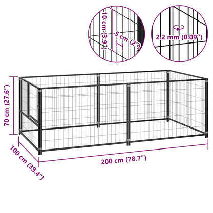 Gabbia per Cani Nera 200x100x70 cm in Acciaio - homemem39