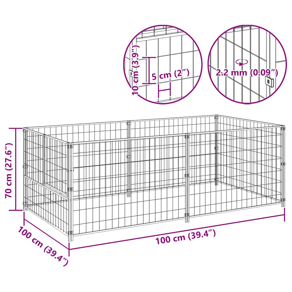 Gabbia per Cani Nera 200x100x70 cm in Acciaio | homemem39