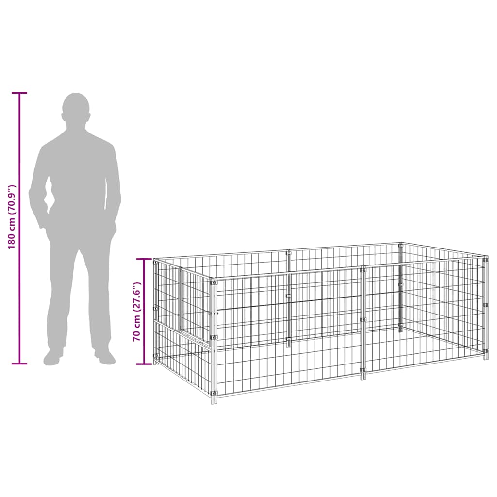 Gabbia per Cani Nera 200x100x70 cm in Acciaio | homemem39