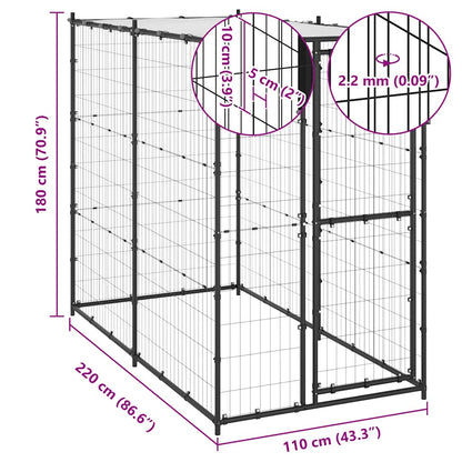 Gabbia per Cani da Esterno in Acciaio con Tetto 110x220x180 cm - homemem39