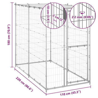 Gabbia per Cani da Esterno in Acciaio con Tetto 110x220x180 cm | homemem39