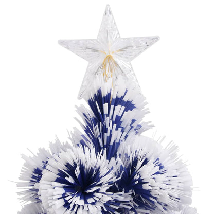 Albero Natale Preilluminato Bianco e Blu 120 cm in Fibra Ottica