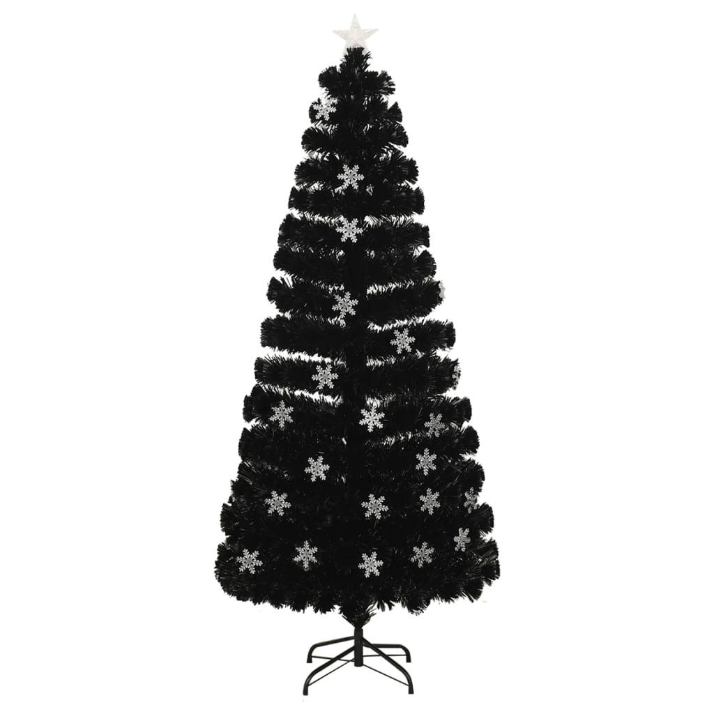 Albero Natale con Fiocchi di Neve a LED Nero 180cm Fibra Ottica
