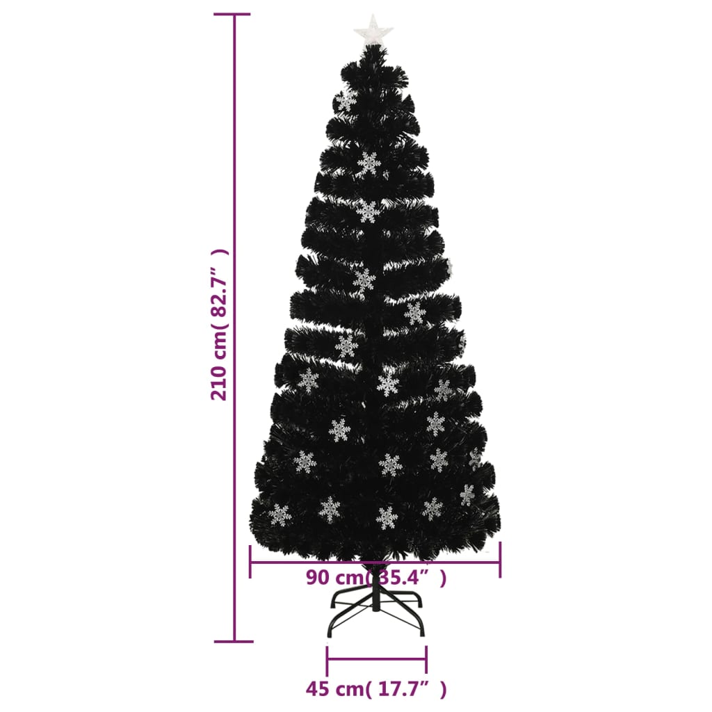 Albero Natale con Fiocchi di Neve a LED Nero 210cm Fibra Ottica