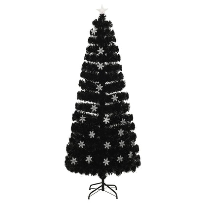 Albero Natale con Fiocchi di Neve a LED Nero 240cm Fibra Ottica