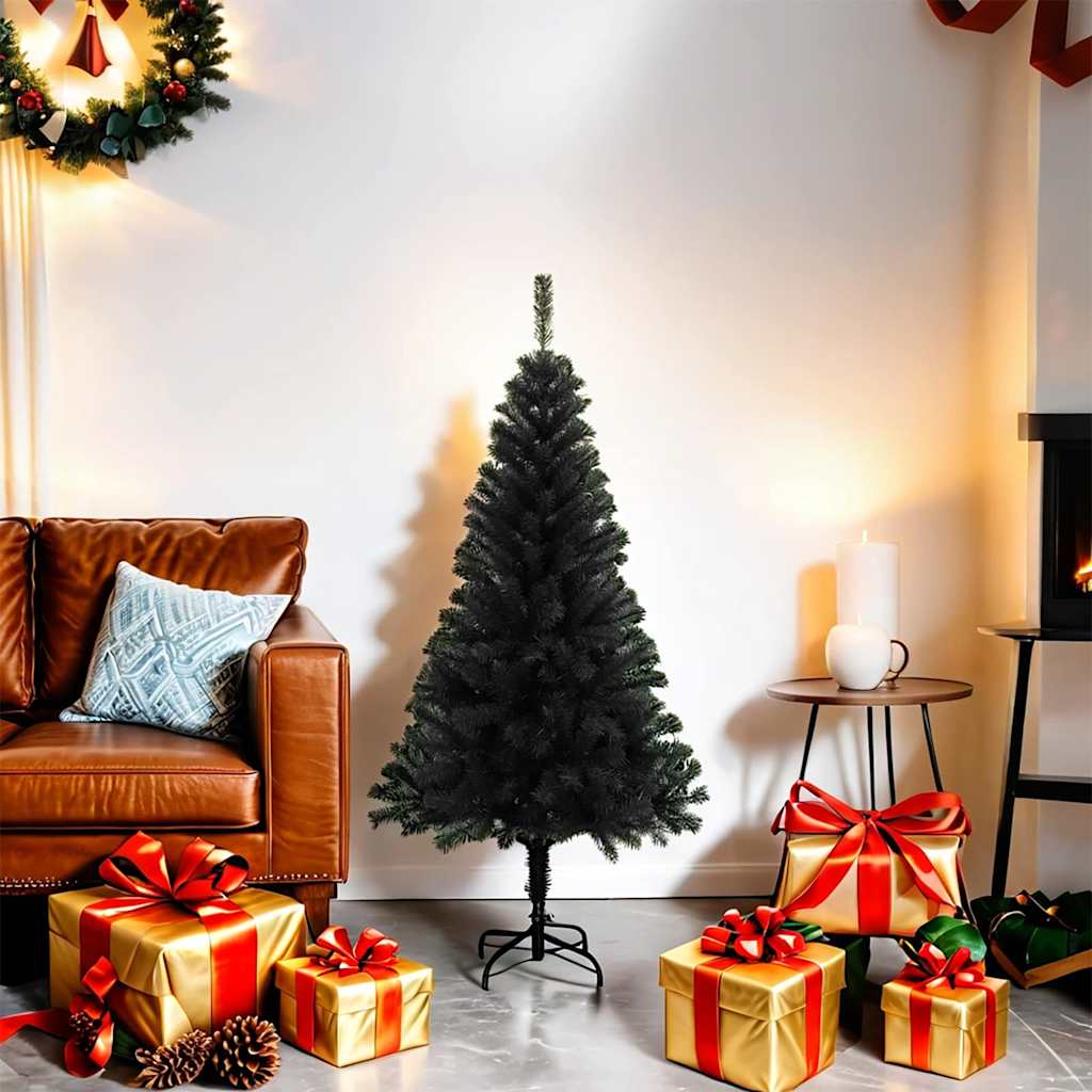 Albero di Natale Artificiale con Supporto Nero 120 cm PVC