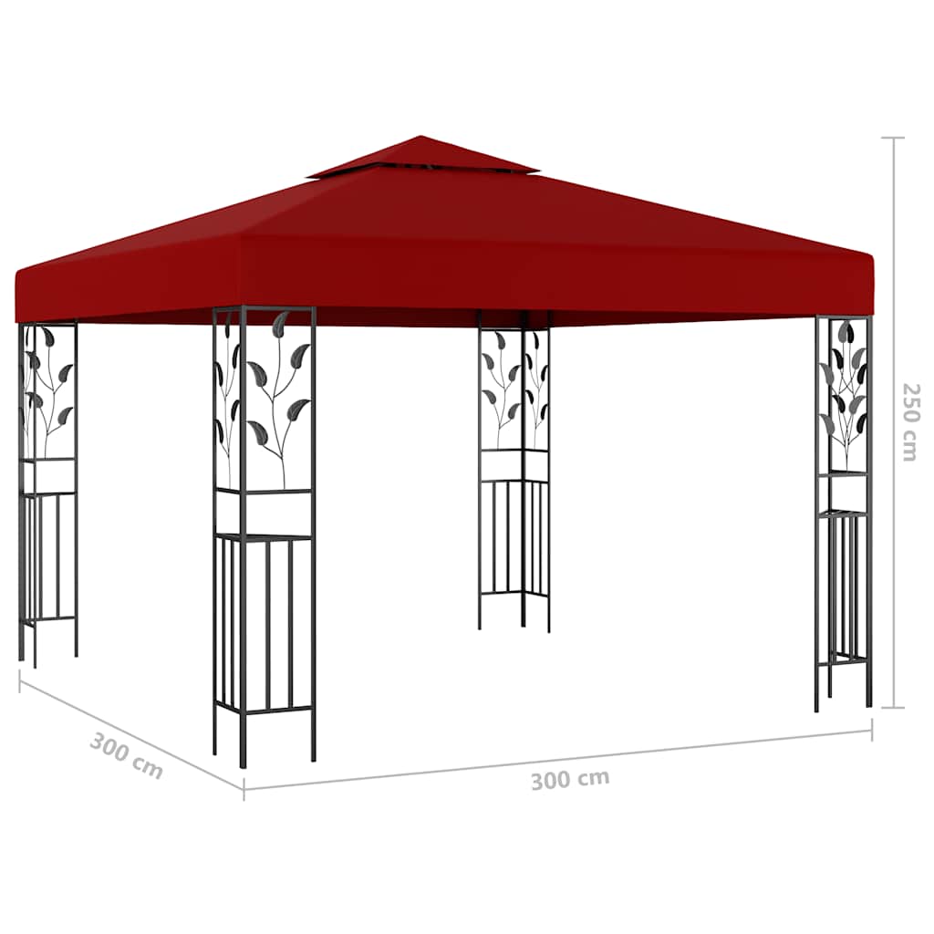 Gazebo con Stringa di Luci LED 3x3 m Rosso Vino | homemem39