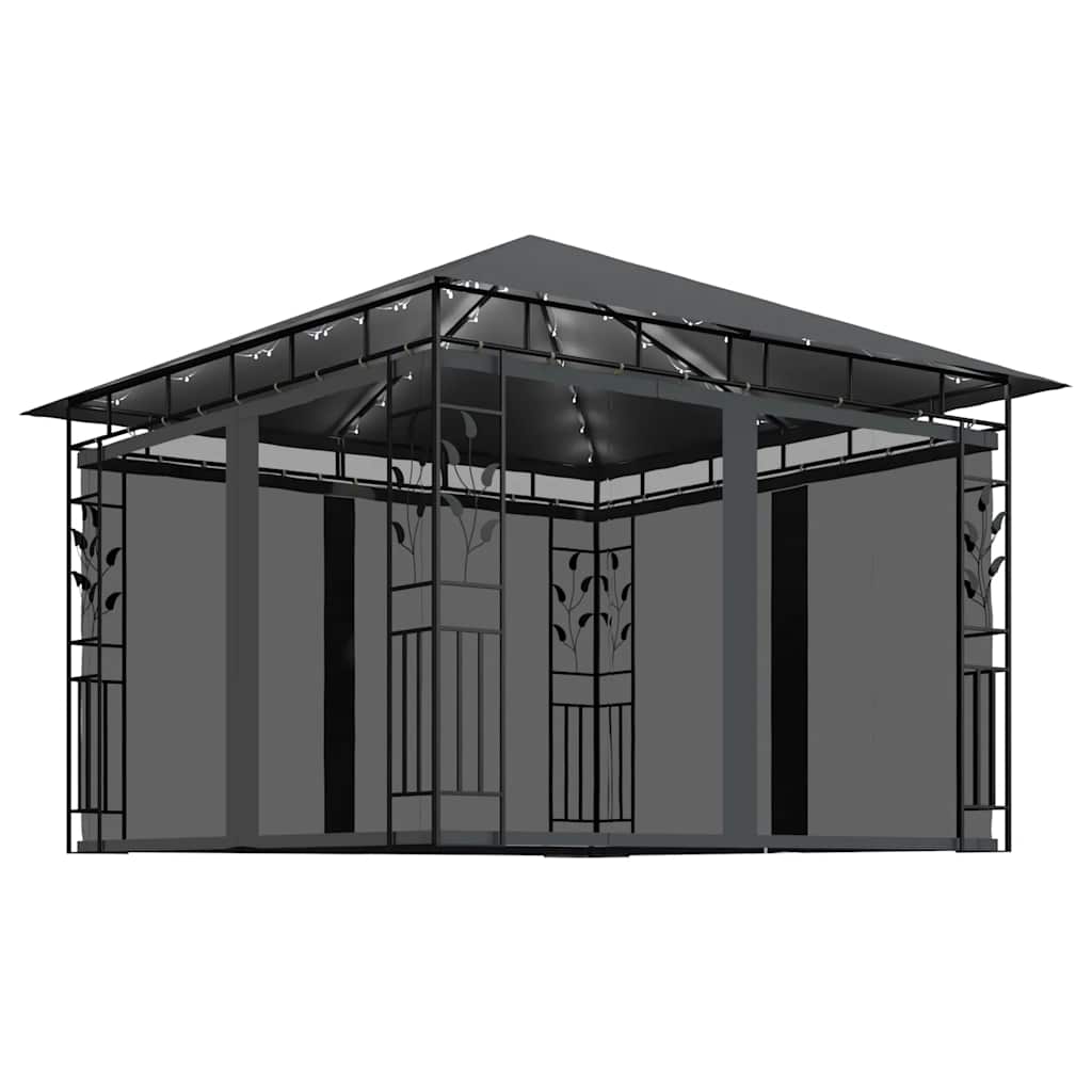 Gazebo con Zanzariera e Luci LED 3x3x2,73 m Antracite | homemem39