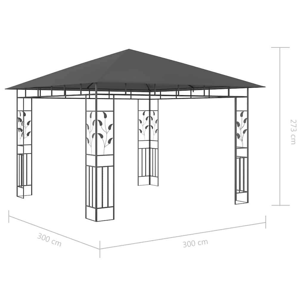 Gazebo con Zanzariera e Luci LED 3x3x2,73 m Antracite | homemem39