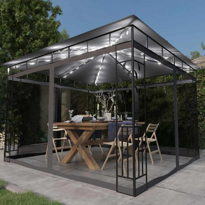 Gazebo con Zanzariera e Luci LED 3x3x2,73 m Antracite | homemem39
