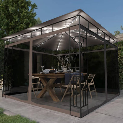 Gazebo con Zanzariera Luci LED 3x3x2,73 m Grigio Talpa | homemem39