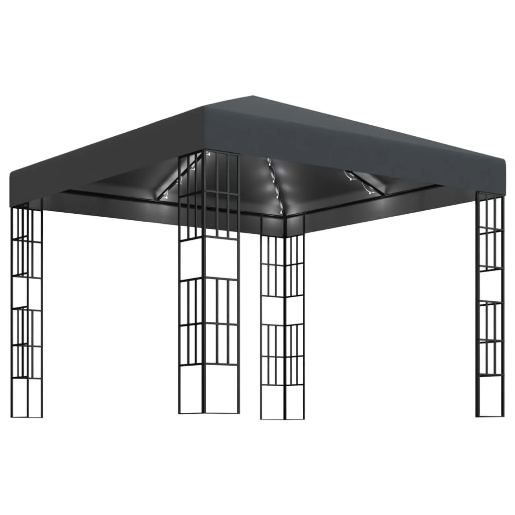 Gazebo con Stringa di Luci LED 3x3 m Antracite | homemem39