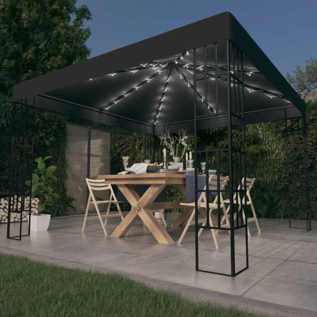 Gazebo con Stringa di Luci LED 3x3 m Antracite | homemem39