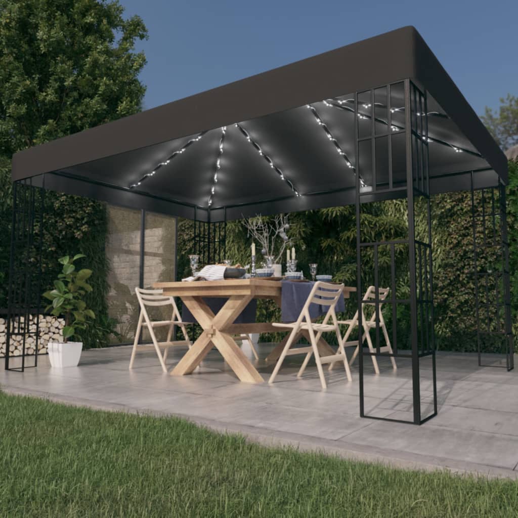 Gazebo con Stringa di Luci LED 3x4 m Antracite | homemem39
