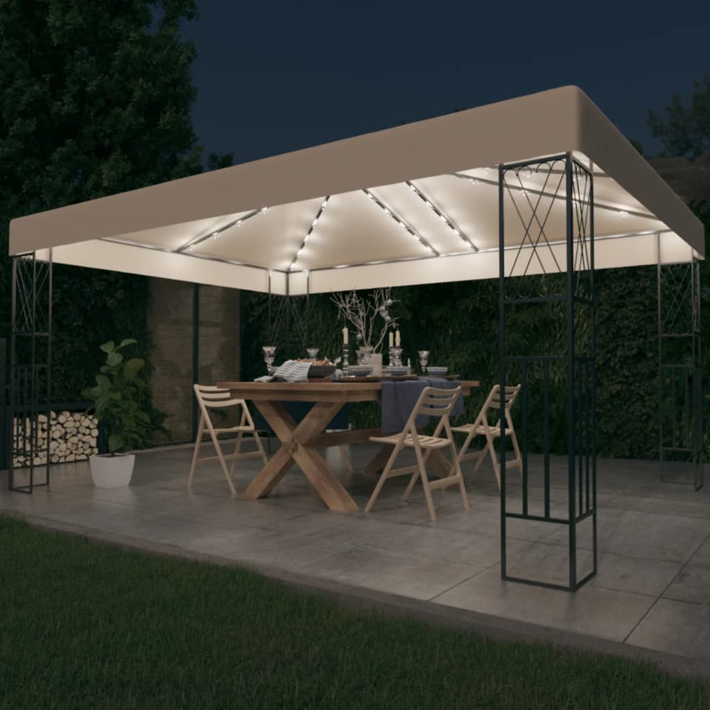 Gazebo con Stringa di Luci LED 3x4 m in Tessuto Crema | homemem39