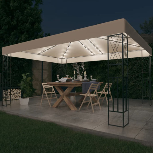 Gazebo con Stringa di Luci LED 3x4 m in Tessuto Crema | homemem39