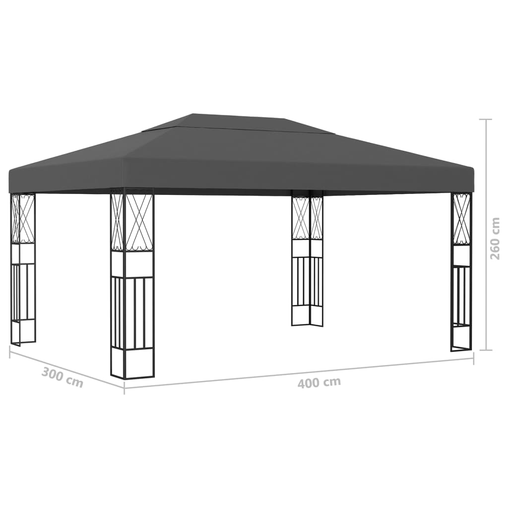 Gazebo con Stringa di Luci LED 3x4 m in Tessuto Antracite | homemem39