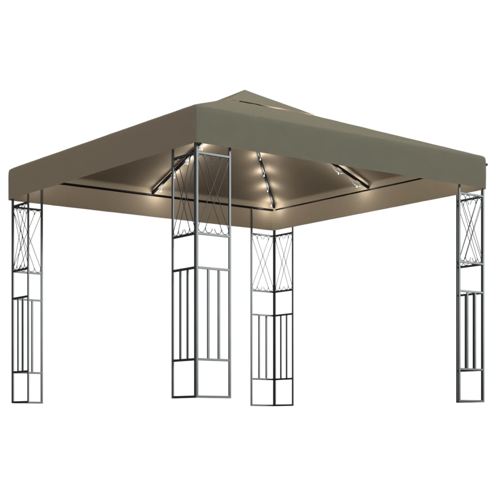 Gazebo con Luci a Stringa LED 3x3 m in Tessuto Grigio Talpa | homemem39