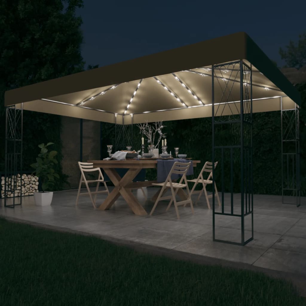 Gazebo con Luci a Stringa LED 3x4 m in Tessuto Grigio Talpa | homemem39