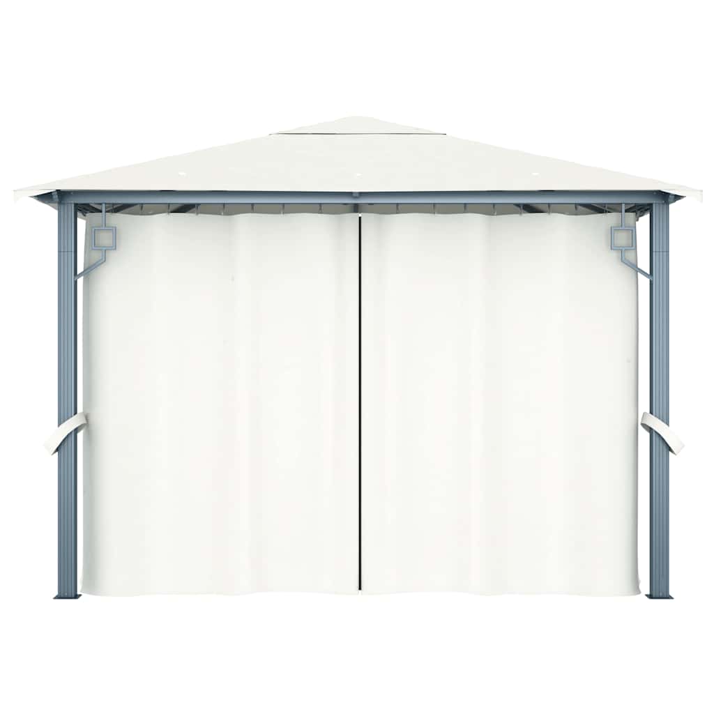 Gazebo con Tende Stringa di Luci LED 300x300 cm Crema Alluminio