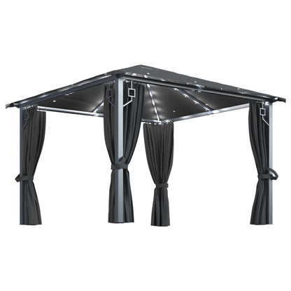 Gazebo con Tende e Luci LED 300x300 cm Antracite in Alluminio | homemem39