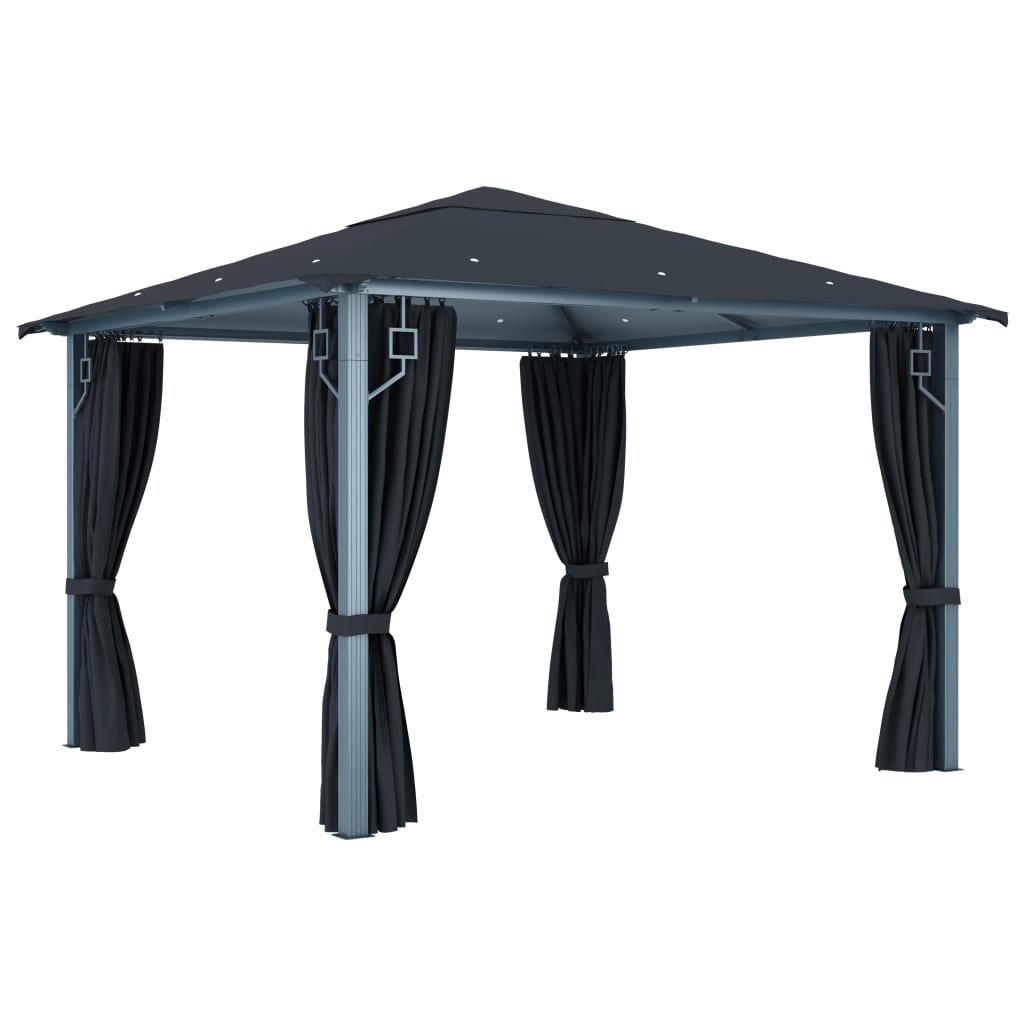 Gazebo con Tende e Luci LED 300x300 cm Antracite in Alluminio | homemem39