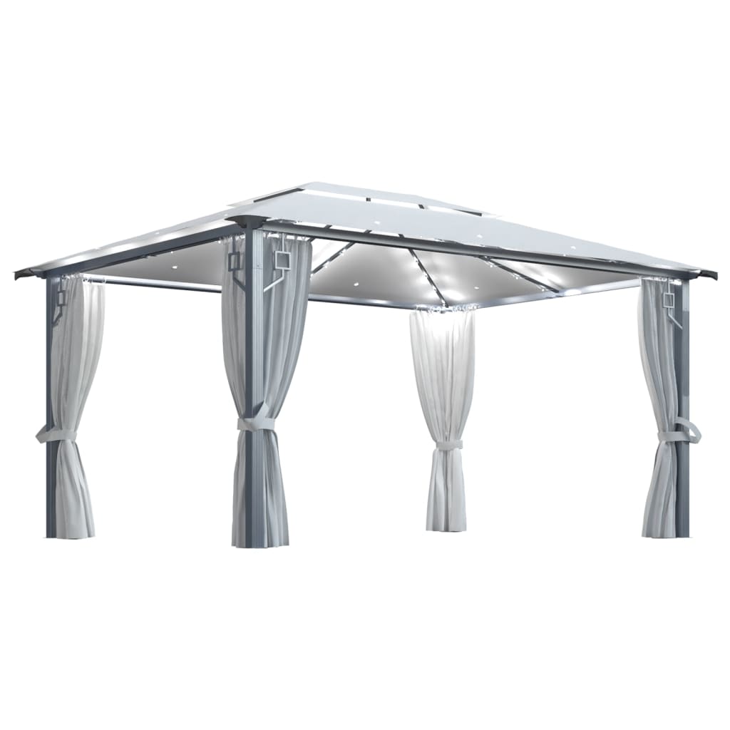 Gazebo con Tende Stringa di Luci LED 400x300 cm Crema Alluminio | homemem39