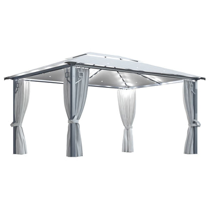Gazebo con Tende Stringa di Luci LED 400x300 cm Crema Alluminio | homemem39