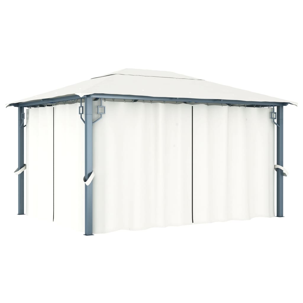 Gazebo con Tende Stringa di Luci LED 400x300 cm Crema Alluminio | homemem39