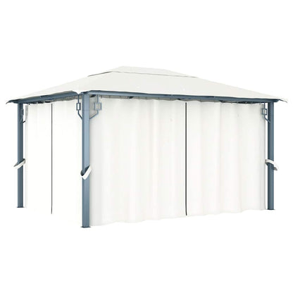 Gazebo con Tende Stringa di Luci LED 400x300 cm Crema Alluminio