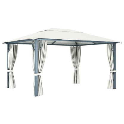 Gazebo con Tende Stringa di Luci LED 400x300 cm Crema Alluminio | homemem39