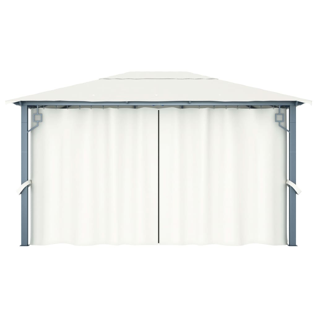 Gazebo con Tende Stringa di Luci LED 400x300 cm Crema Alluminio | homemem39