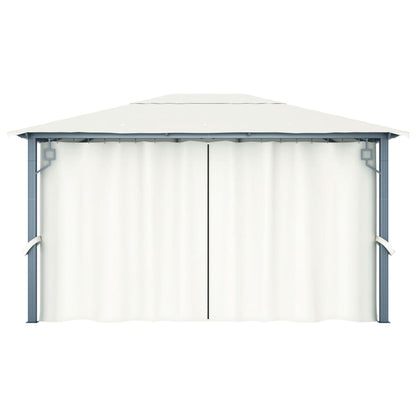 Gazebo con Tende Stringa di Luci LED 400x300 cm Crema Alluminio | homemem39