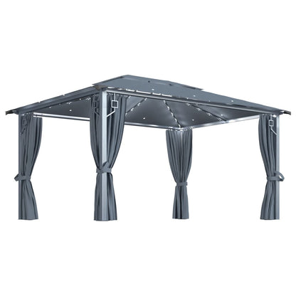 Gazebo con Tende e Luci LED 400x300 cm Antracite in Alluminio | homemem39