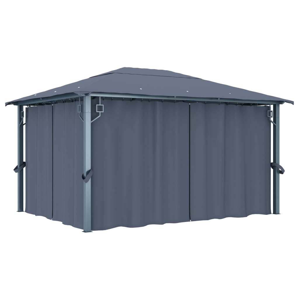 Gazebo con Tende e Luci LED 400x300 cm Antracite in Alluminio | homemem39